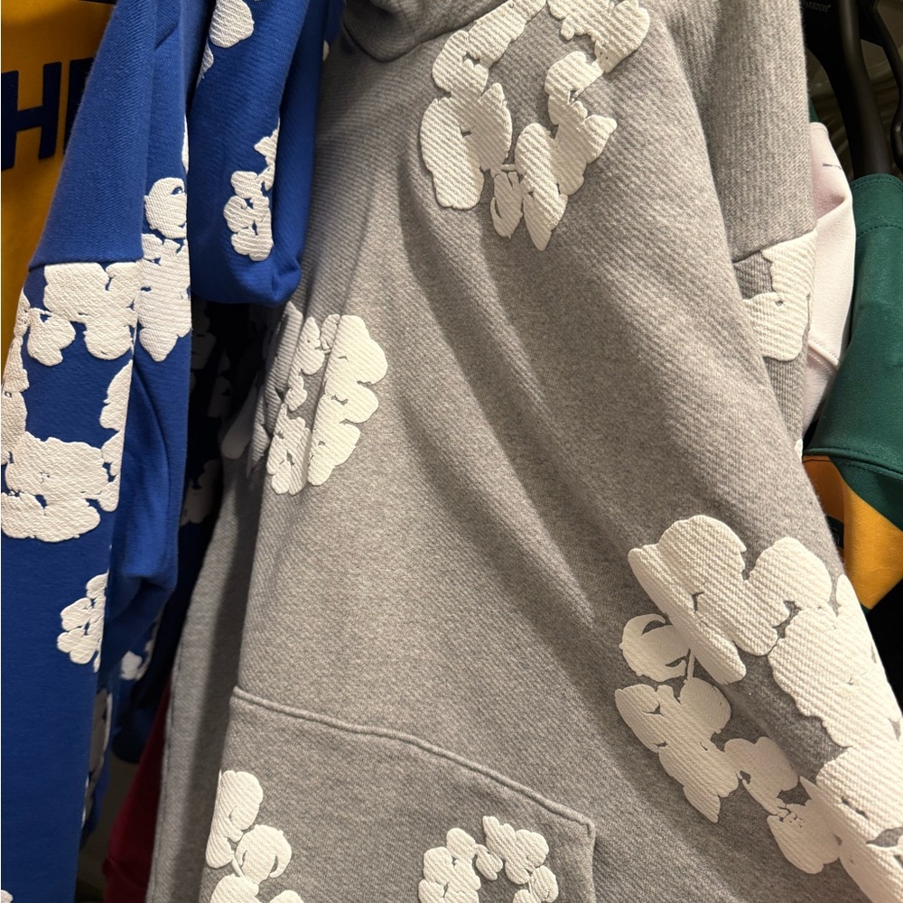 Gray Hoodie with White Floral Pattern